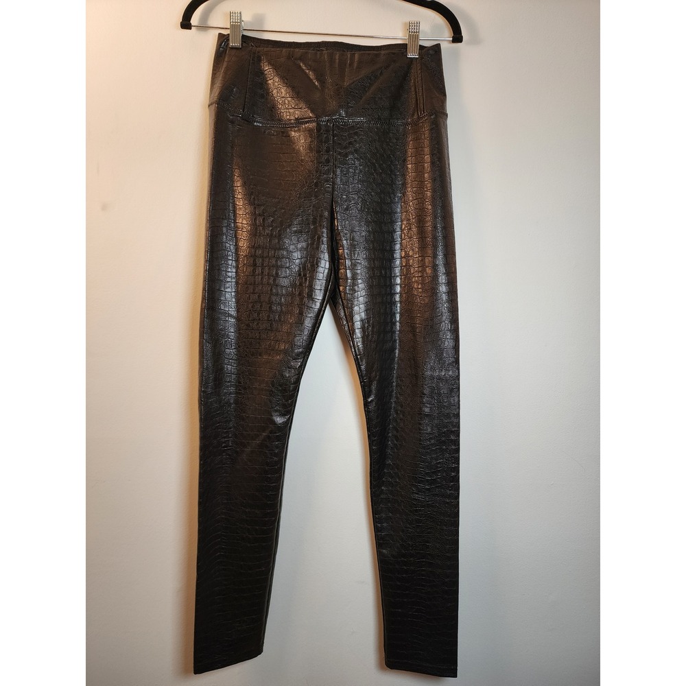 7 For All Mankind Black Croc Embossed Faux Leather High Rise Leggings Small